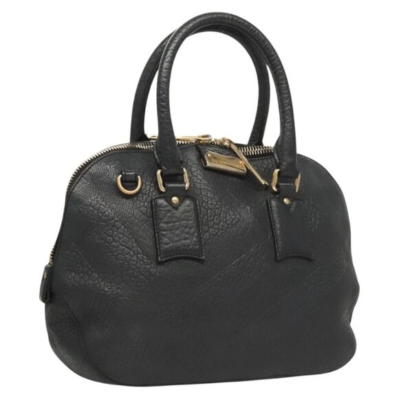 BURBERRY Hand Bag Leather Black Gold Auth 121067 - Picture 1 of 16